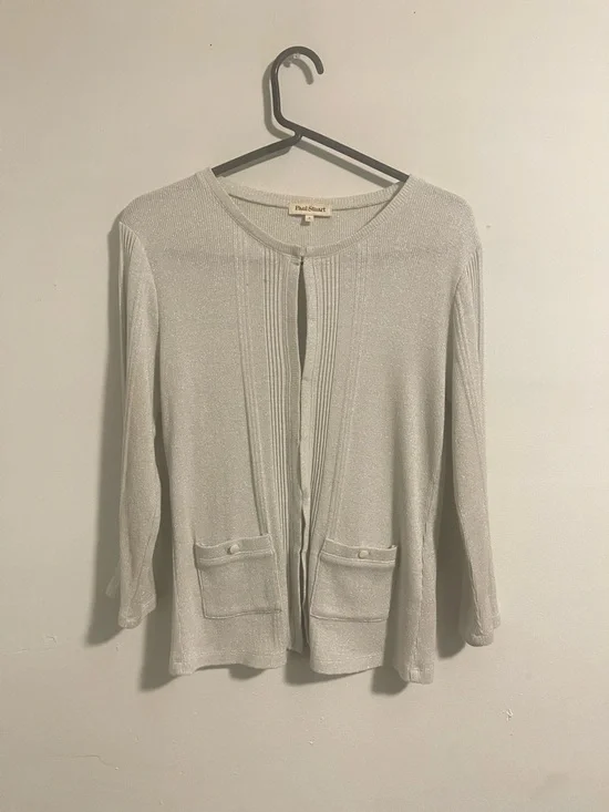 NWT Paul Stuart Japanese Cotton Blend Sparkle Cardigan - Size 6 - Grey/Silver - Picture 2 of 8